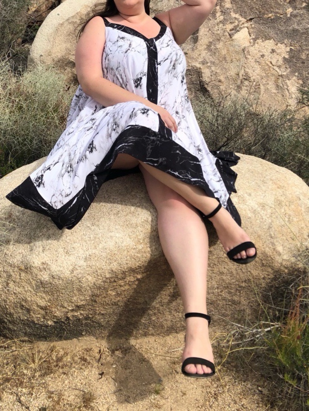 Cacique Swim Black and White Marble-Print Cover Up Tank Dress